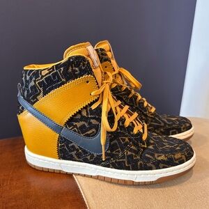 Nike Dunk High Tops | Mustard Yellow & Navy Pattern | Streetwear Sneaker | 9